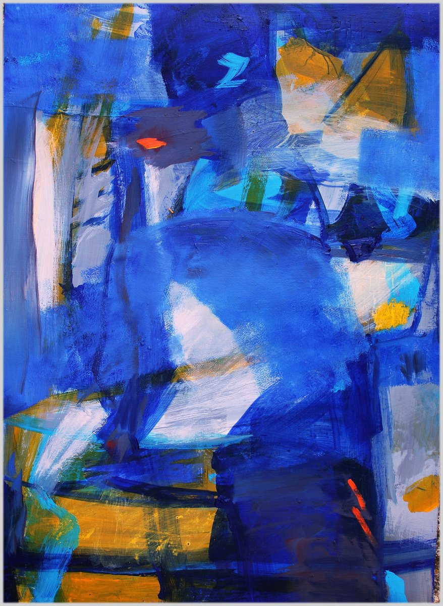 Abstract Painting By Victorine Follana, 20 X 28", Blues Note, Original Artwork