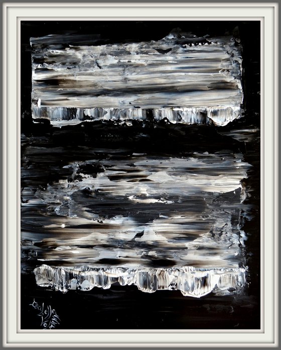 Modern abstract black and white - free shipping - palette knife painting