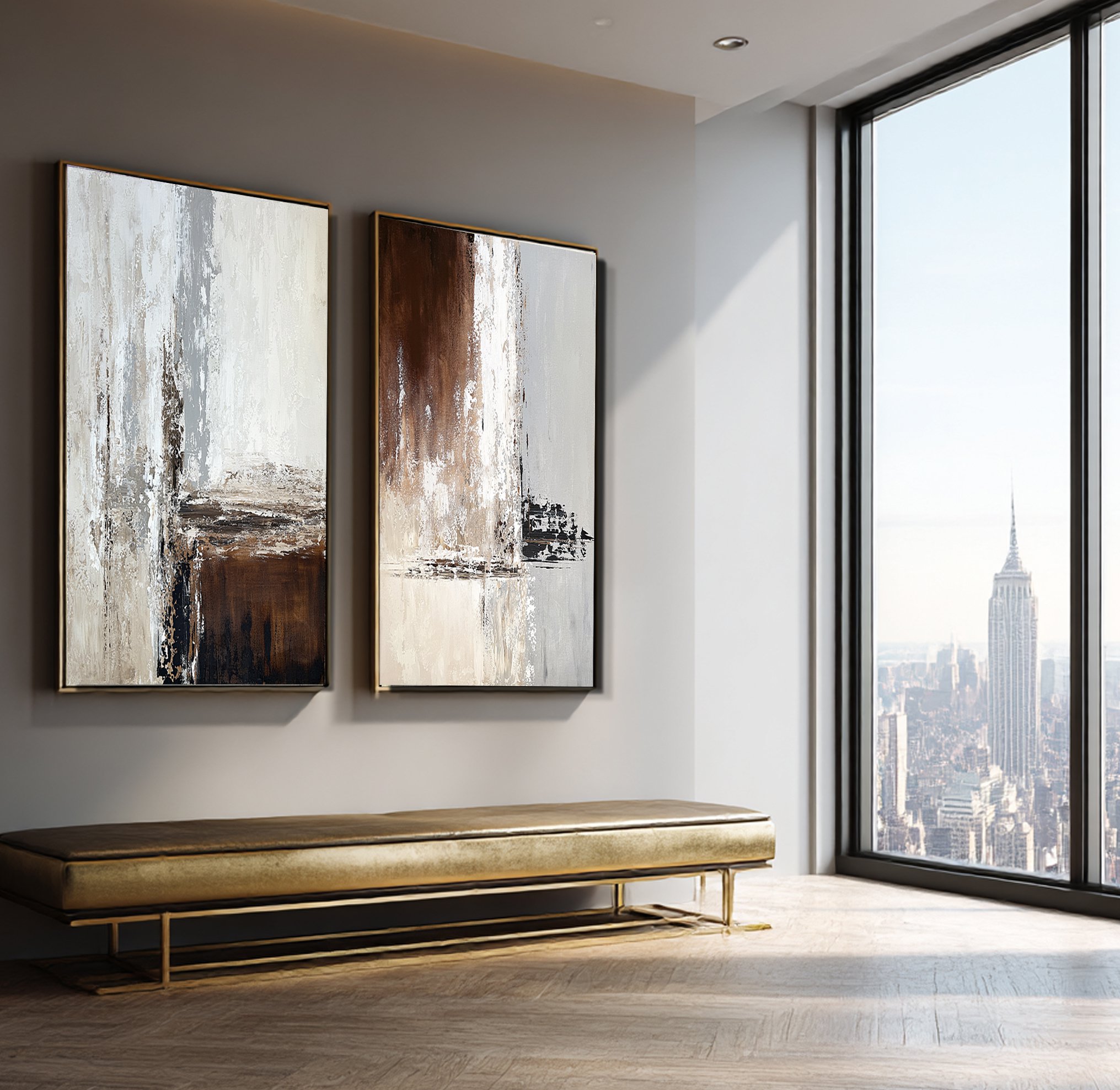 Urban And Pop Acrylic Painting , Rhythm Of Elements Diptych. Umber Ivory Set By Tatiana Malinovscaia, 63 X 47, Artwork For Sale On Artfinder