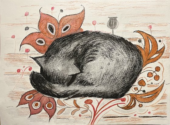 Sleeping cat, original artwork