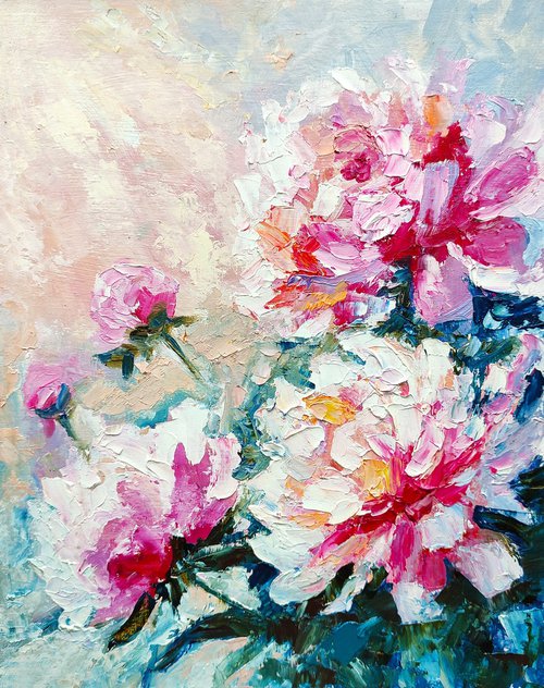 Peonies Painting Original Art Flower Bouquet Artwork Floral Art by Yulia Berseneva
