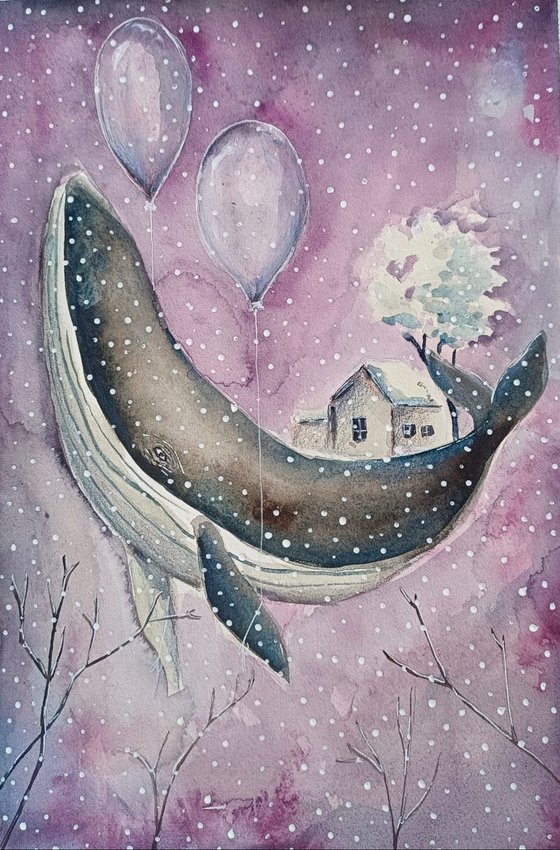 Purple Whale Illustration
