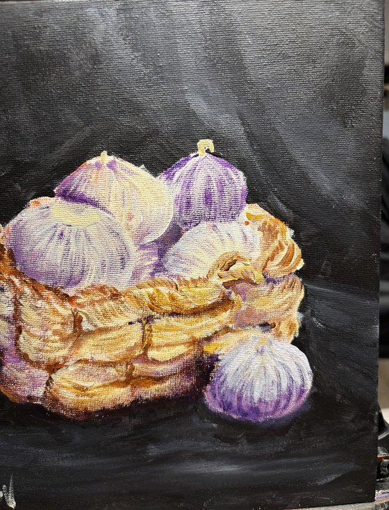 Garlic Bulbs in Woven Basket