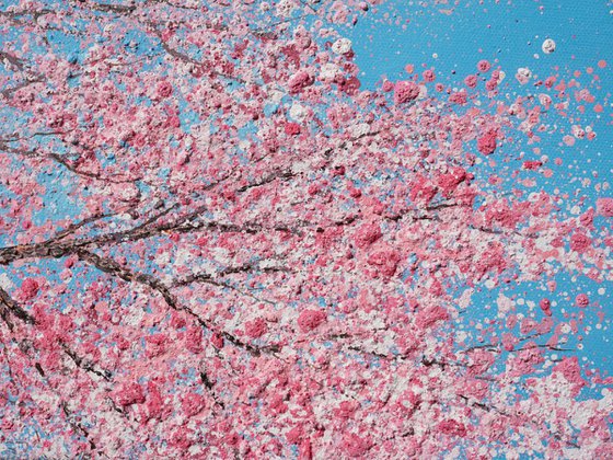 Cherry blossom dances in the blue, blue sky | 76cm x 76cm