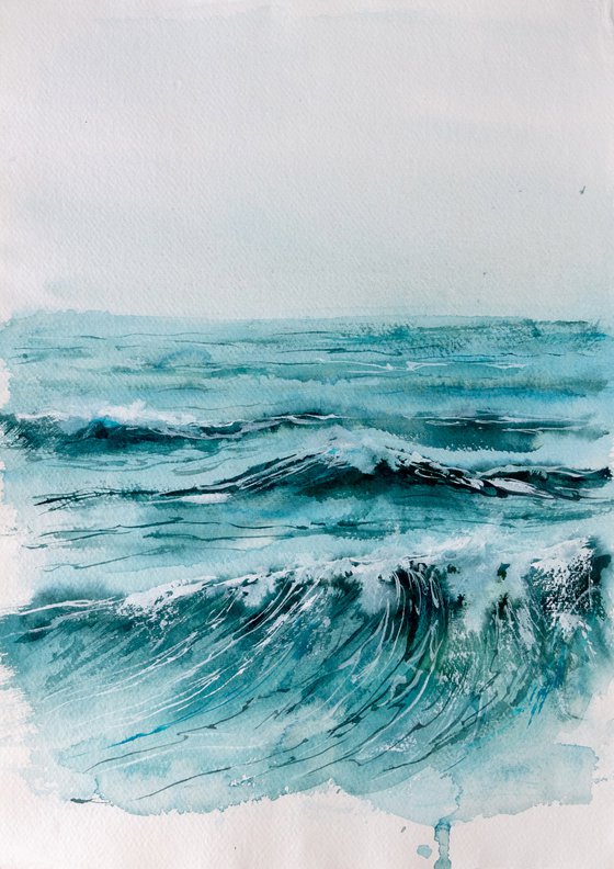 "Ocean Diary, September 17th, 2019" mixed-media painting