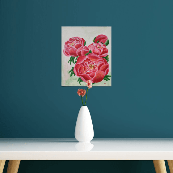 Peonies, original acrylic floral painting, gift idea, art for home