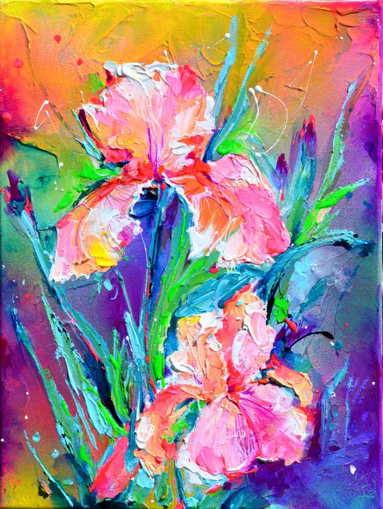 Iris Bouquet - Small Iris Painting, Tiny Iris Painting