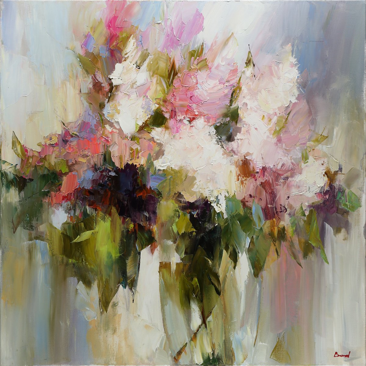 Impressionistic Still Life Oil Painting By Tetiana Bond, 31 X 31", Floral Foam, Original Artwork