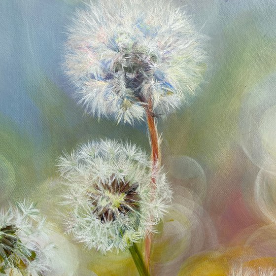 Freedom- dandelion seed painting on canvas