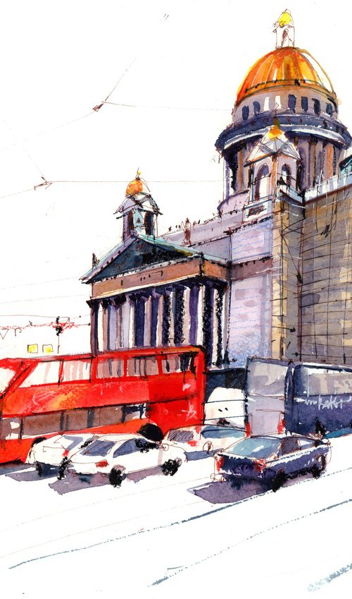 Red Bus in Saint Petersburg by Anastasia YOUKKI Mamoshina