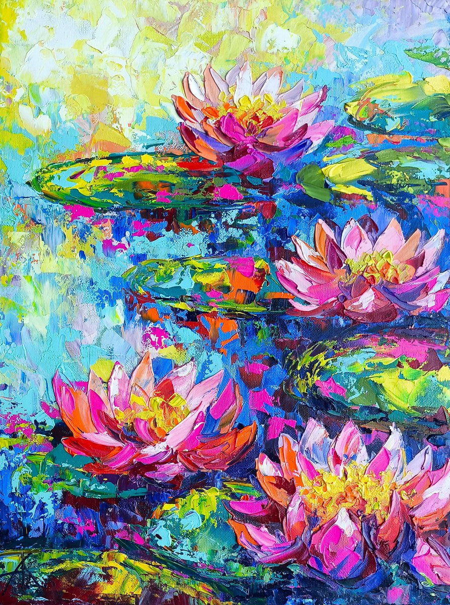Expressive Botanical Oil Painting By Anastasia Kozorez, 12 X 16, Peaceful Pond, Original Artwork