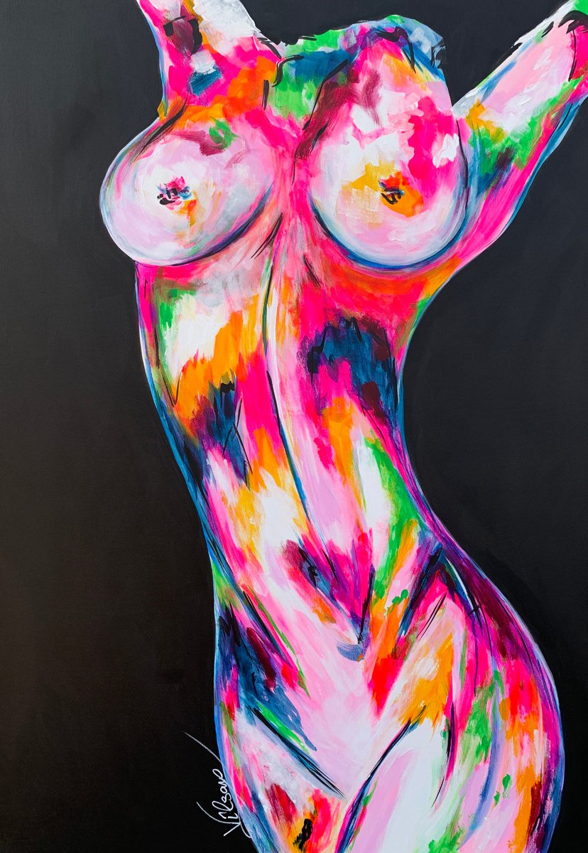 Organic Abstract Acrylic Painting By Veronica Vilsan, 31 X 45", Freedom 12, Original Artwork