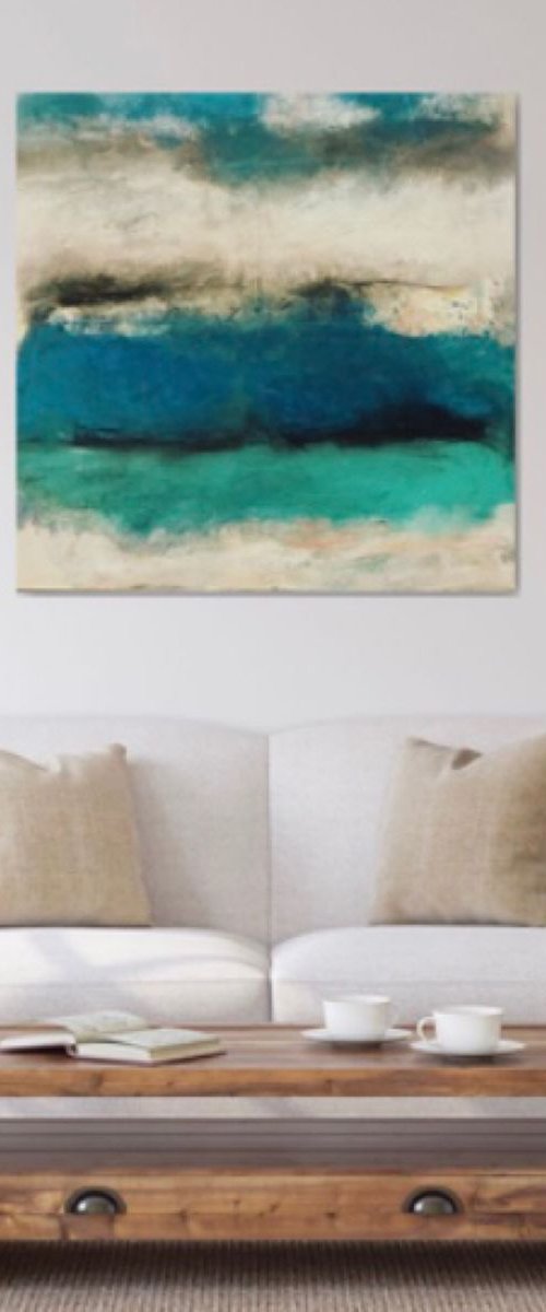 Landscape green, mint, blue, black, white, turquoise by Tiny de Bruin