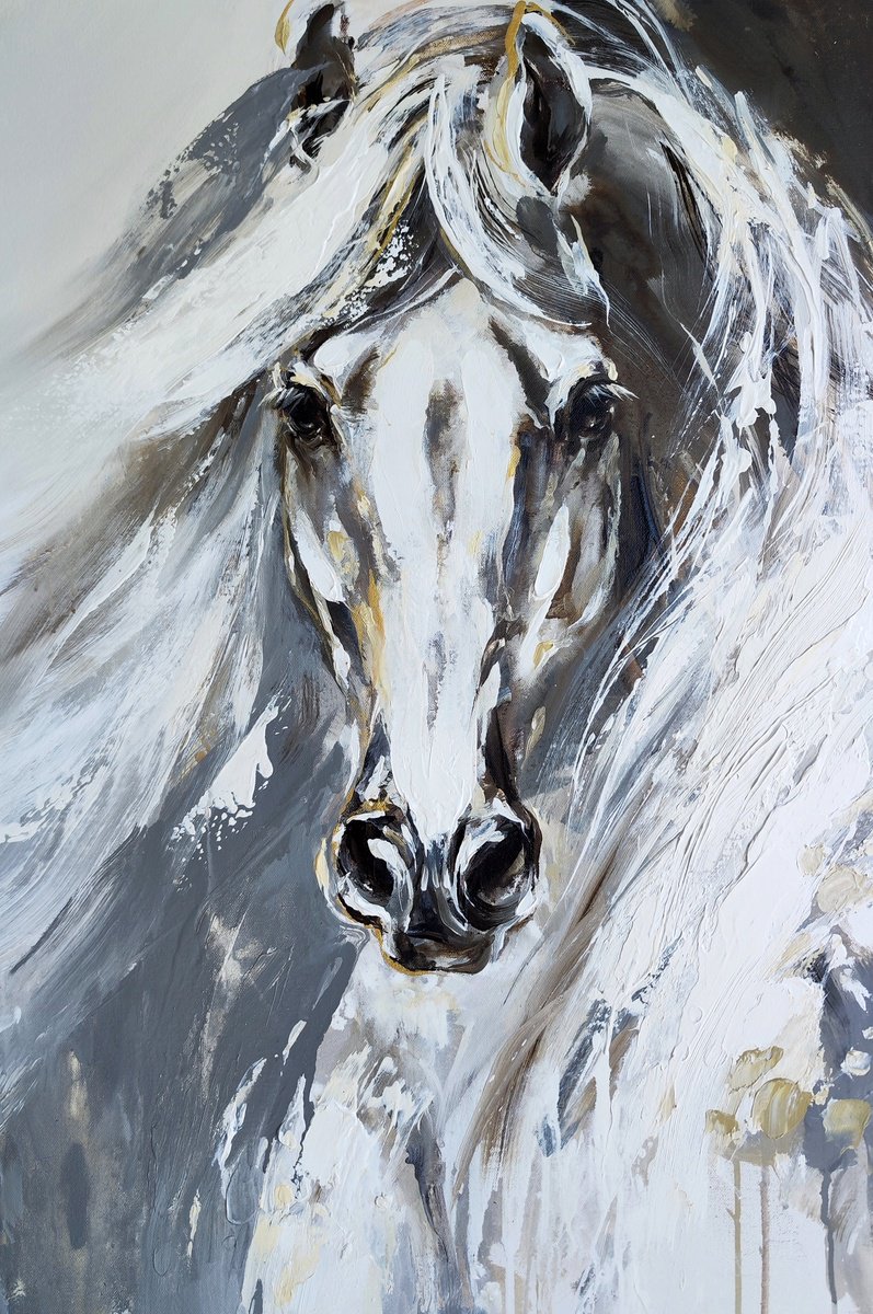 Expressive Animal Acrylic Painting By Anna Cher, 24 X 36, Breath Of Grace, Original Artwork