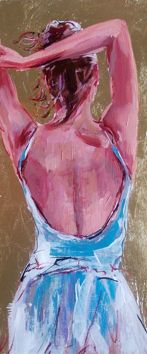 Golden Moment -Ballerina Acrylic Mixed Media Art on Paper by Antigoni Tziora