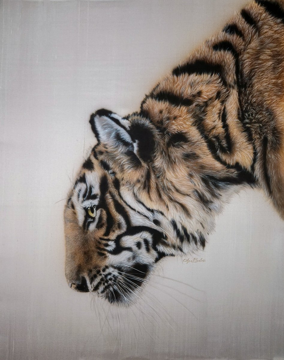 Dignity - tiger portrait painted on pure silk by Olga Belova