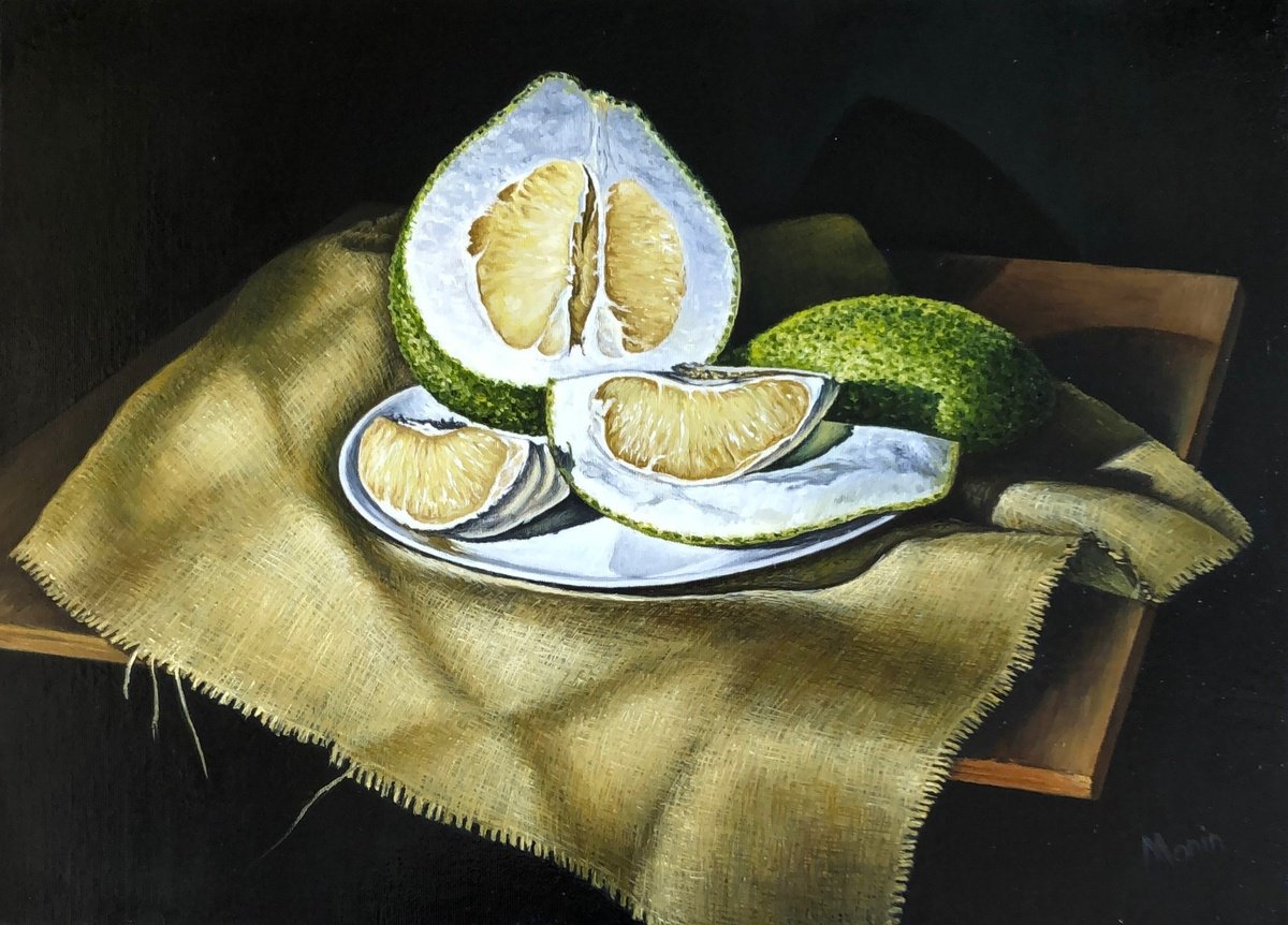 Photorealistic Oil Painting , Still Life With Pomelo By Sergei Monin, 23 X 17, Artwork For Sale On Artfinder
