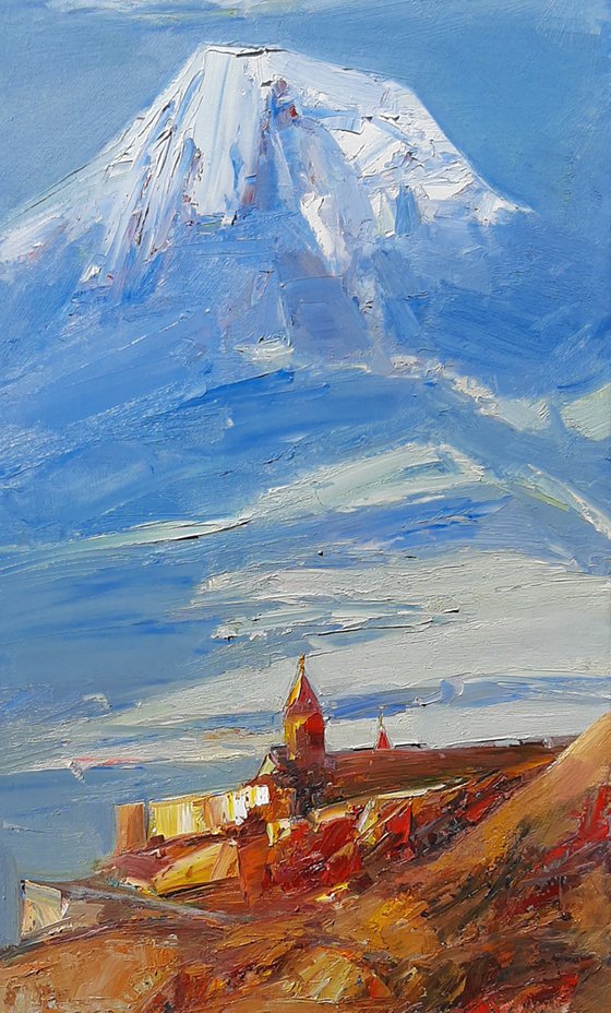 Armenian landscape-Ararat (33x70cm, oil painting, palette knife)