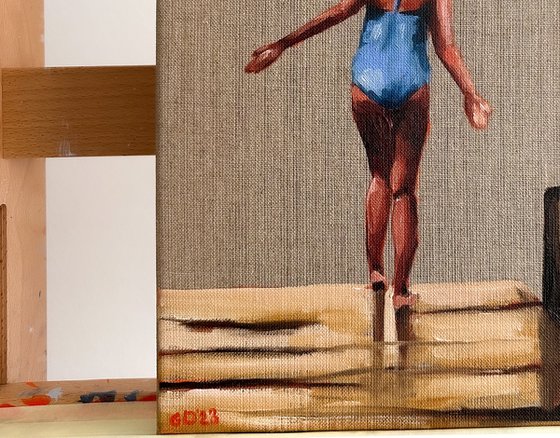 Girl on the Pier - Female Figure in Swimsuit Painting