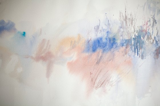 Winter forest. Abstraction. Frost and mist. Original watercolor, interior detail snow medium size painting