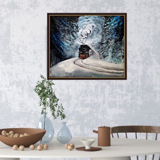 Polar Express. Impressionist Winter Landscape. Original Oil Painting. Home Decor. Wall Art.