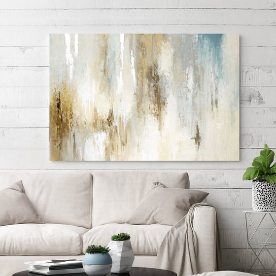 "Instant" Blue gray beige abstract art