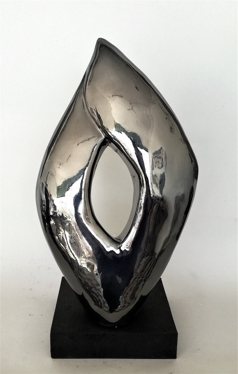 Geometric Abstract Clay Sculpture By Monica Sarandrea, 2 X 15", Convergence, Original Artwork