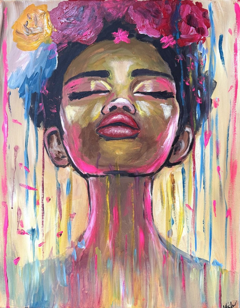 Expressive Portrait Acrylic Painting By Aisha Haider, 16 X 20, Release, Original Artwork