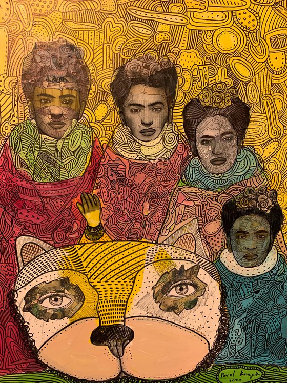 Four sisters of Frida Kahlo and cat.
