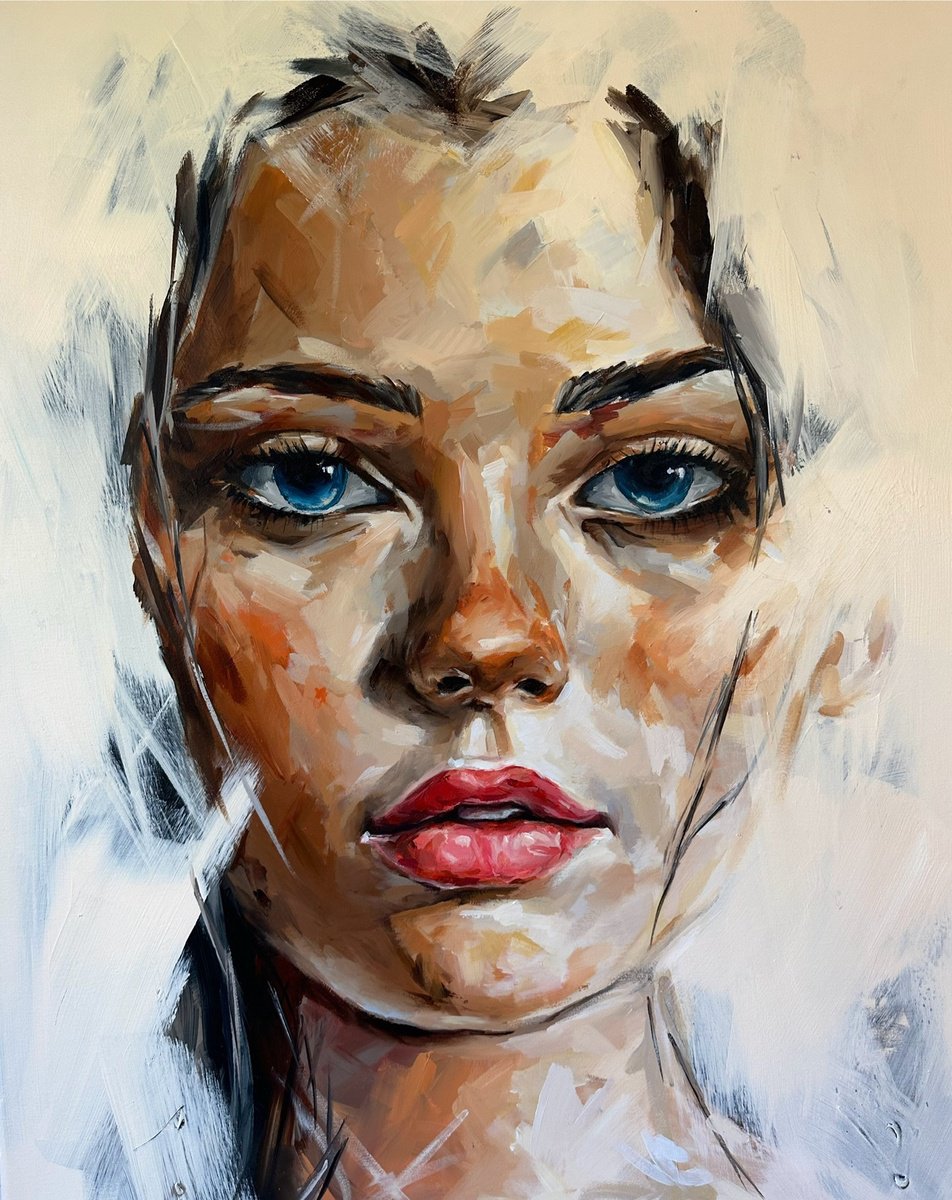 Impressionistic Portrait Acrylic Painting By Ferenc Racz, 31 X 39, Alma, Original Artwork