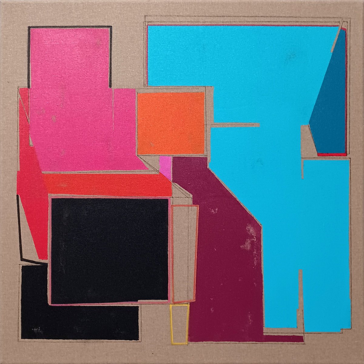 Geometric Abstract Acrylic Painting By Luis Medina, 20 X 20", Ng 36, Original Artwork