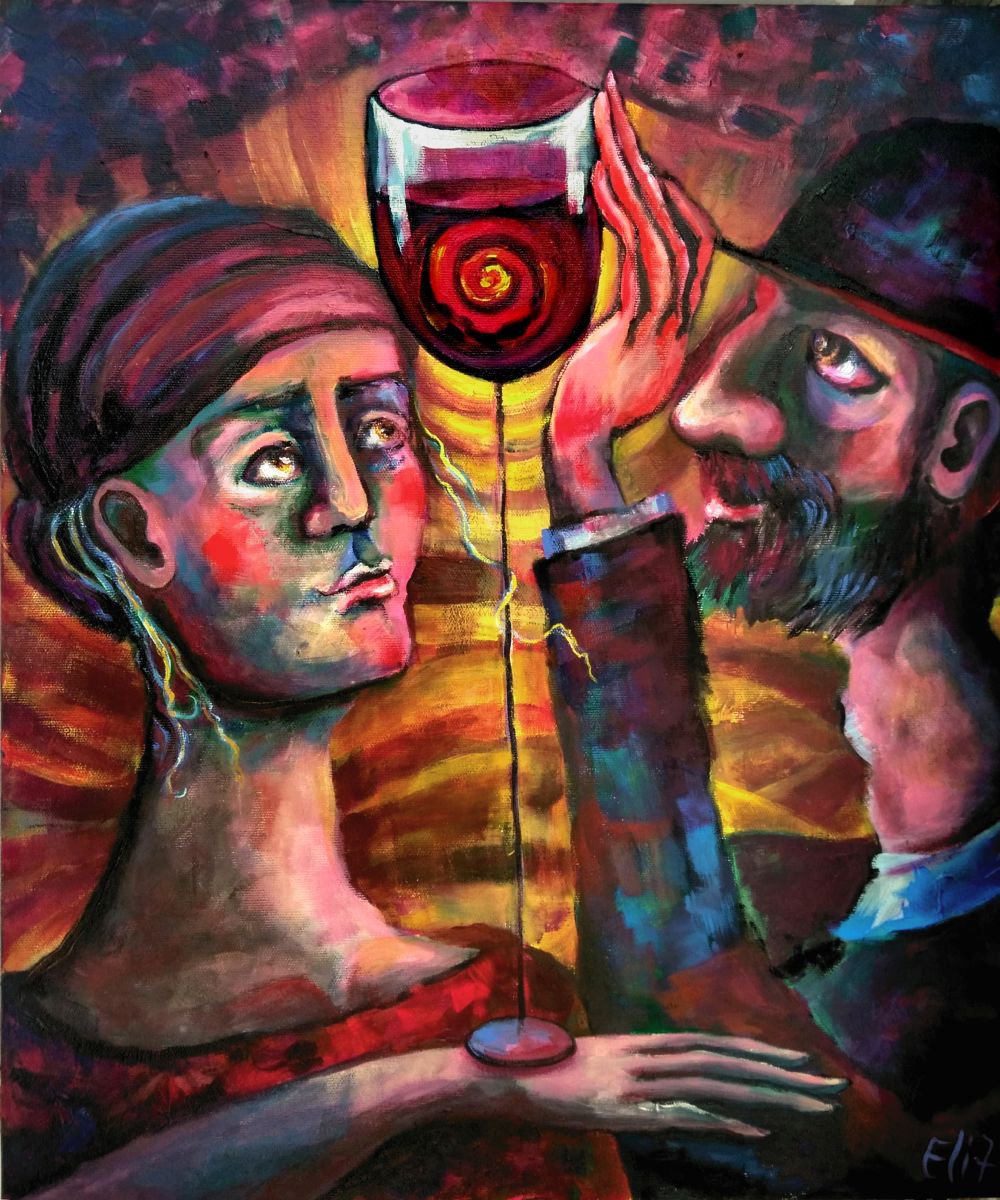 Expressive Portrait Acrylic Painting By Elisheva Nesis, 20 X 24, Shalom Bayit Wine, Original Artwork