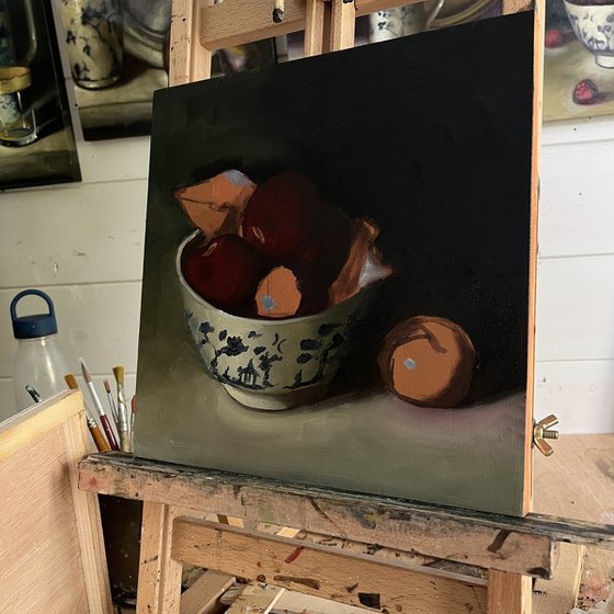plums in a china bowl
