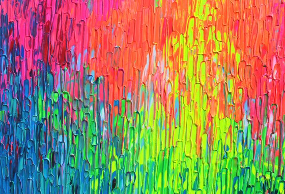 Rainbow Rain - Large Textured Abstract