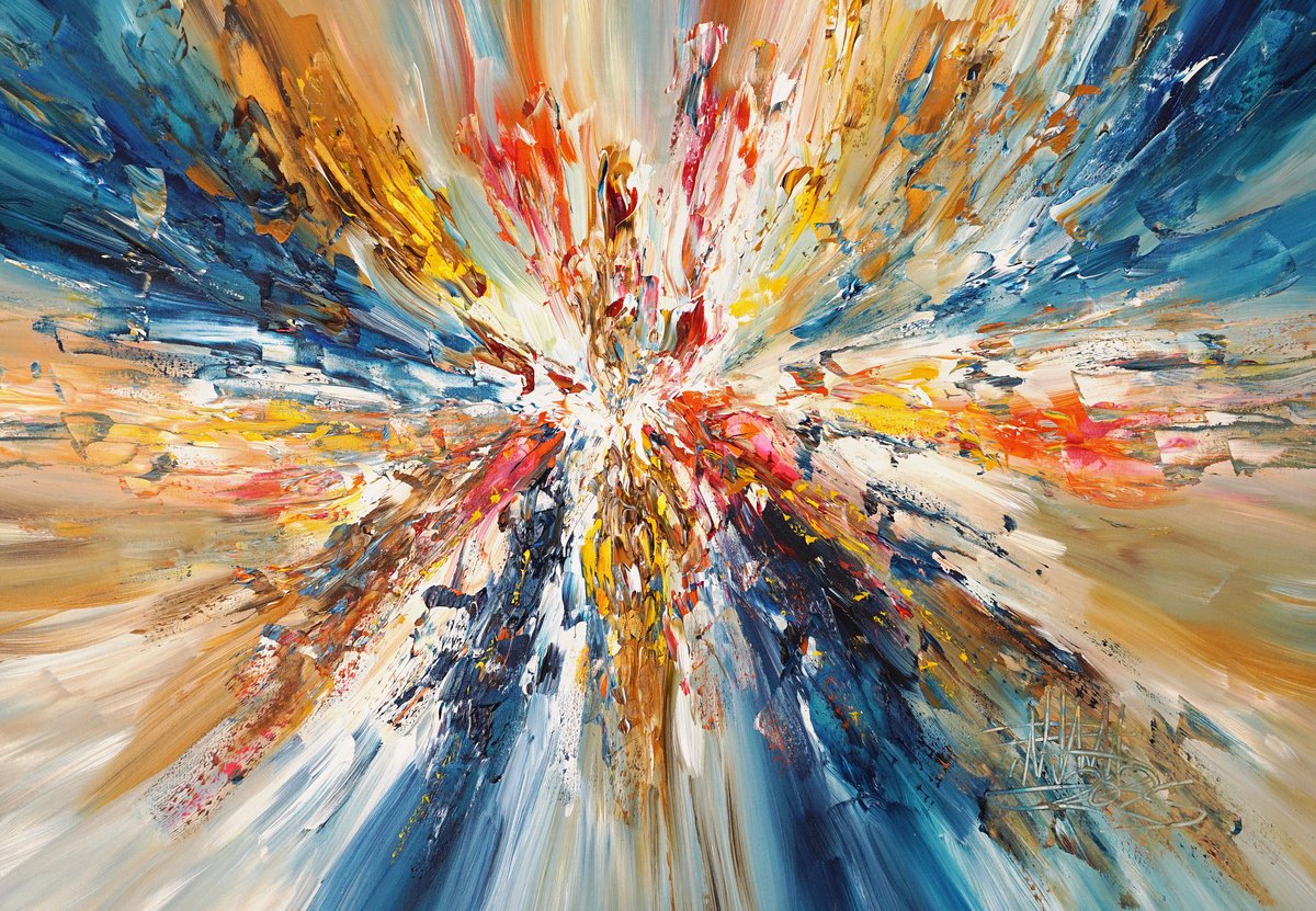 Abstract Acrylic Painting By Peter Nottrott, 47 X 33", Magical Energy Cloud M 4, Original Artwork