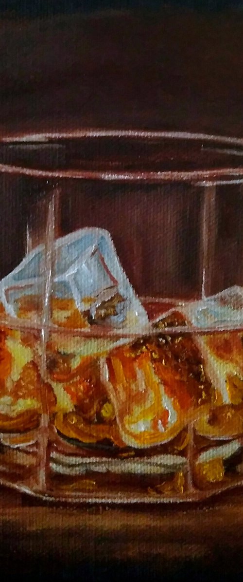 Ice and whiskey, Whiskey Painting Bourbon Original Art Ice Wall Art Cocktail Artwork by Yulia Berseneva