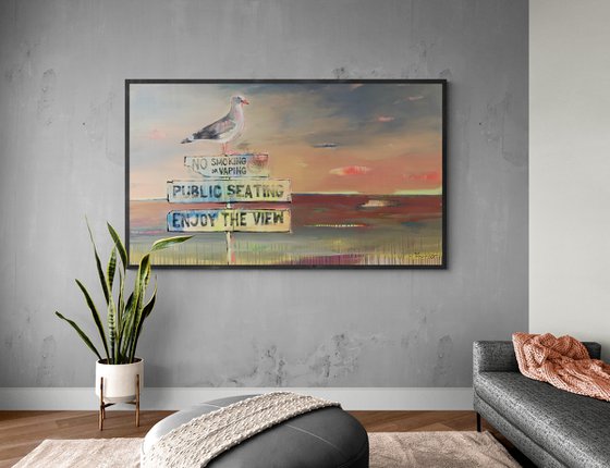 XXL Super Big Painting - "ENJOY THE VIEW" - Pop Art - Seascape - California - Bird - Seagull