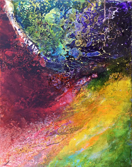 "Heavenly illusion" original abstract modern painting colorful red, green, yellow purple