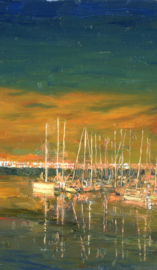 Dublin harbor in the night by Simon Kozhin