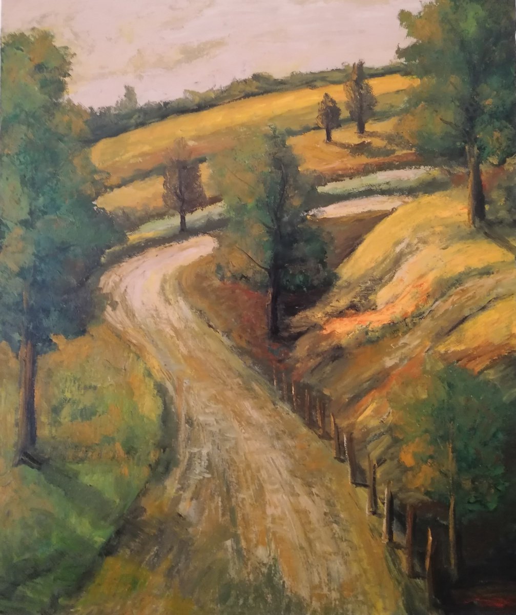 Impressionistic Landscape Oil Painting By Nelaart, 20 X 24", Willage Road, Original Artwork