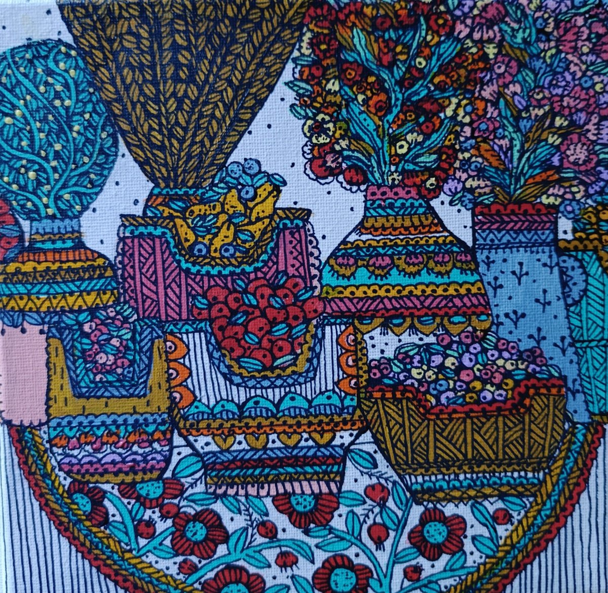 Naive Still Life Acrylic Painting By Tetiana Osadchuk, 8 X 8", Still Life, Original Artwork