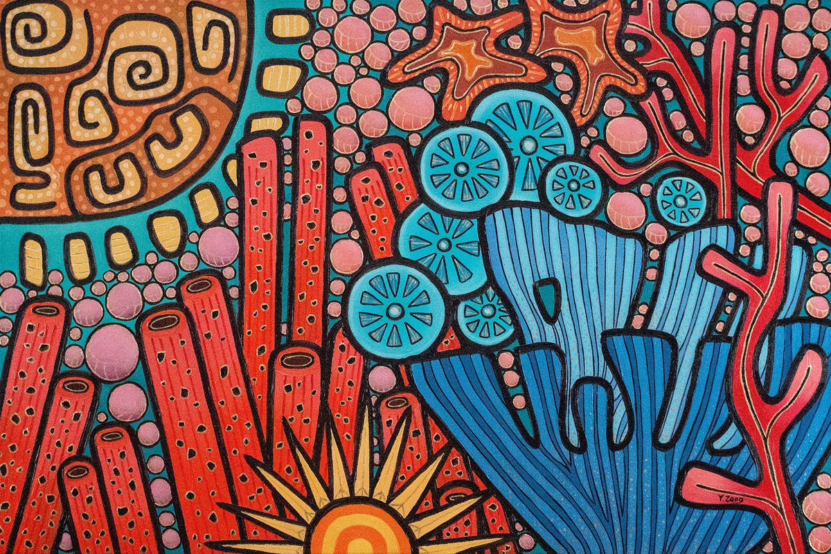 Organic Animal Oil Painting By Yue Zeng, 36 X 24", Coral Reef Pink, Original Artwork