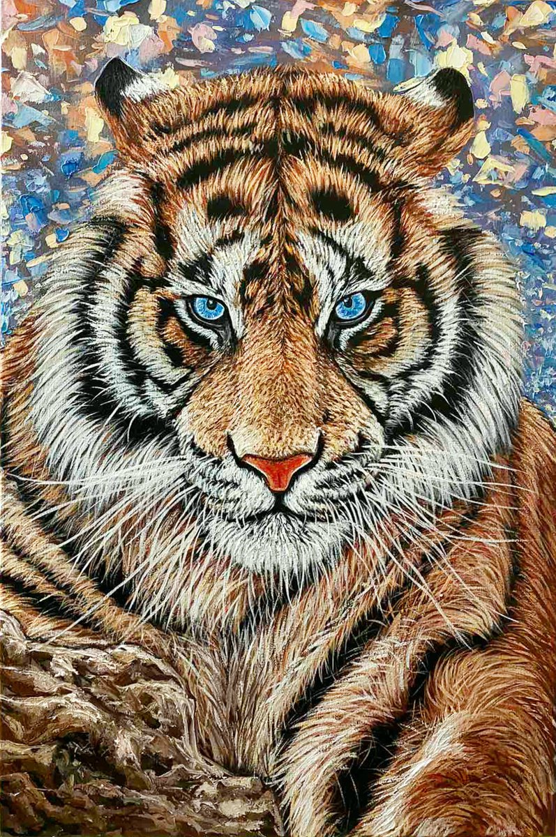 Photorealistic Animal Oil Painting By Elena Adele Dmitrenko, 16 X 24, Tiger, Original Artwork