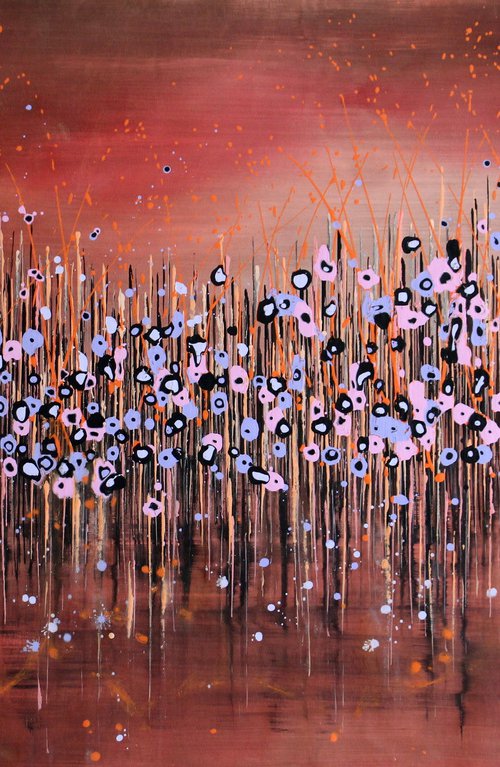 "Technicolor Pink" - Super sized original abstract floral painting by Cecilia Frigati