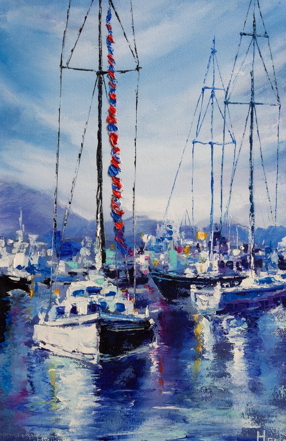 "Yachts in the harbor" ships, seascape