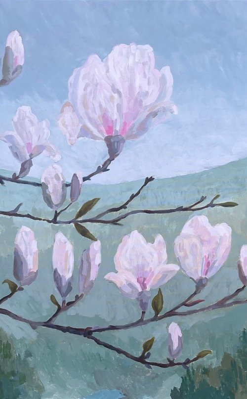 Magnolia Blooming on a Foggy Day by Gabriele Prismantaite