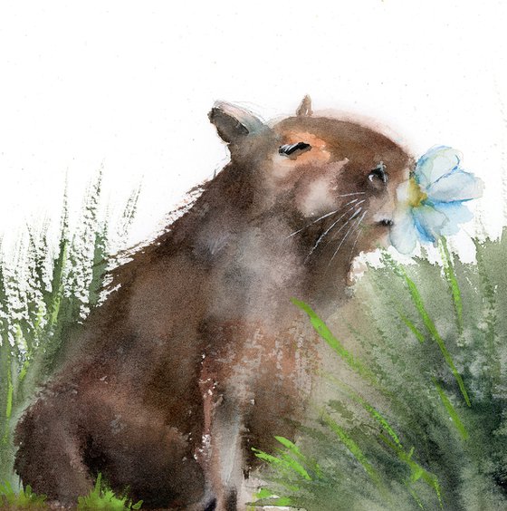 Capybara's Blue Flower