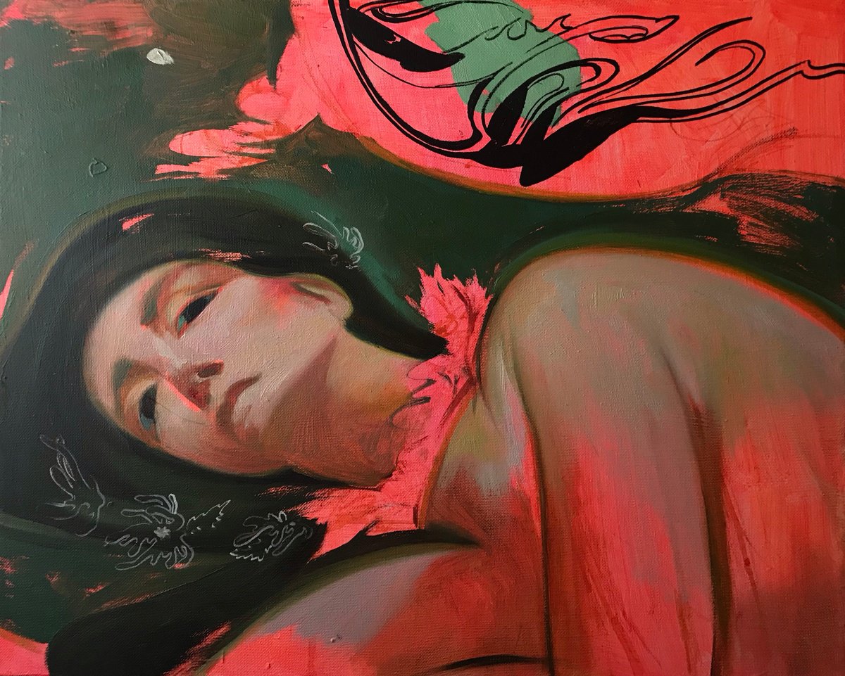 Expressive Portrait Oil Painting By Stefan Stoikov, 20 X 16", Thoughts About Yog-Sothoth, Original Artwork