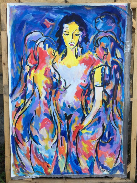 Summer Day - Nude Art - Acrylic Painting - Large Size - Unique