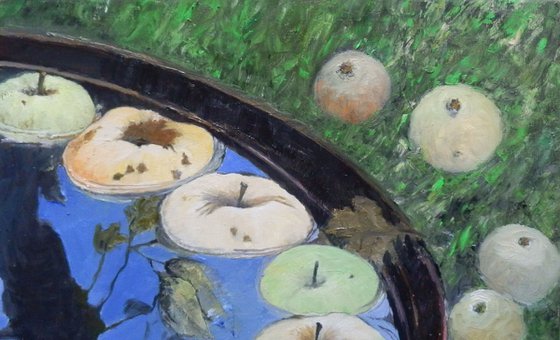 Apples in the water barrel